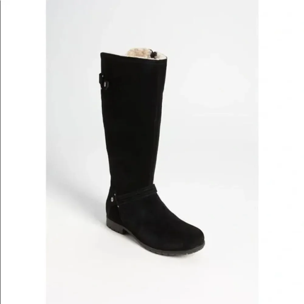 UGG Jillian Black Suede Leather Shearling Lined Riding Boots Sz‎ 6.5
